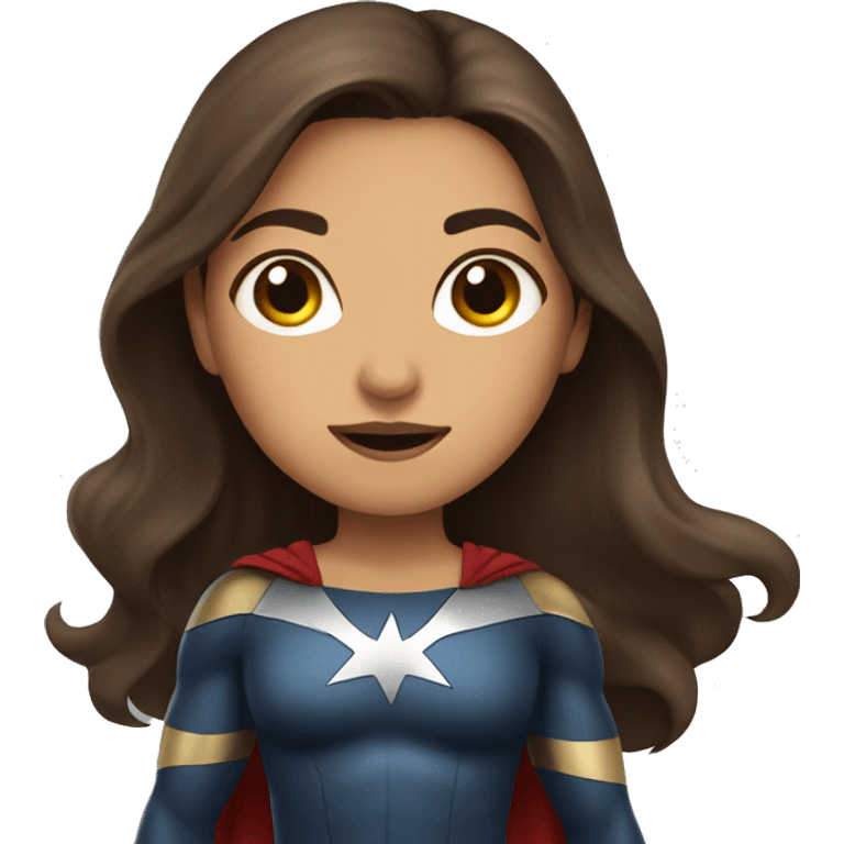 superhero, girl, long brown hair, brown eyes, hispanic emoji