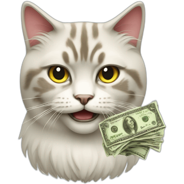 angry norwegian cat with money emoji