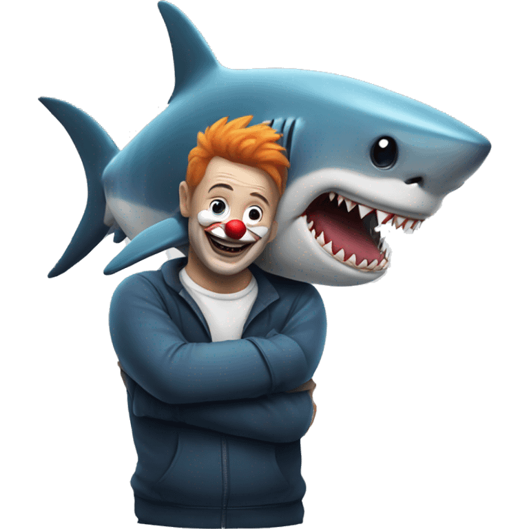 Shark with clown hugging emoji