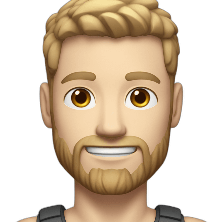 Full height Pale skinned fit man With biceps, Realistic eyes and mouth, light brown hair and stubble In dark gray sleeveless mike, black oversize sports shorts, watch and white sneakers. emoji