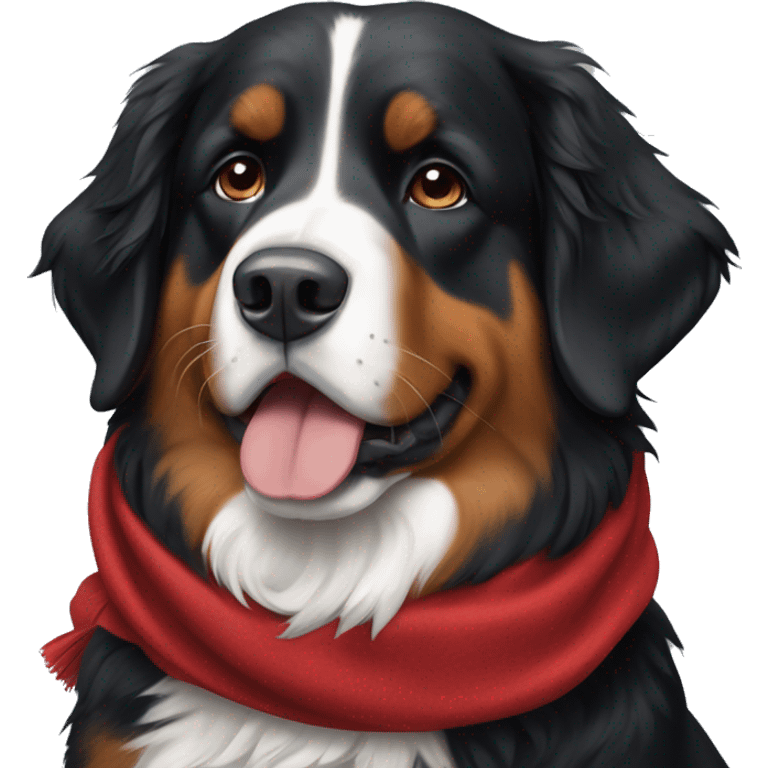 Bernese mountain dog wearing red scarf emoji