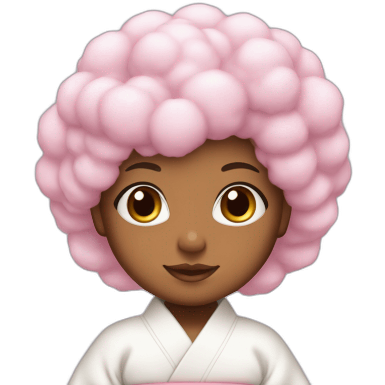 Cute brownskinned girl in a white kimono with cotton Candy colored hair emoji