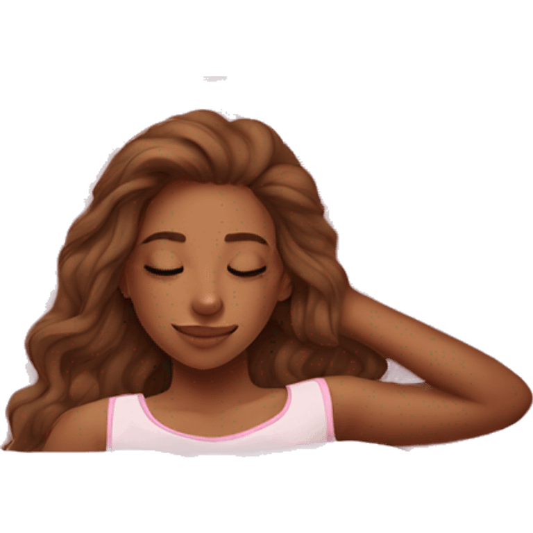 Teen girl sleeping in a bed pink  emoji