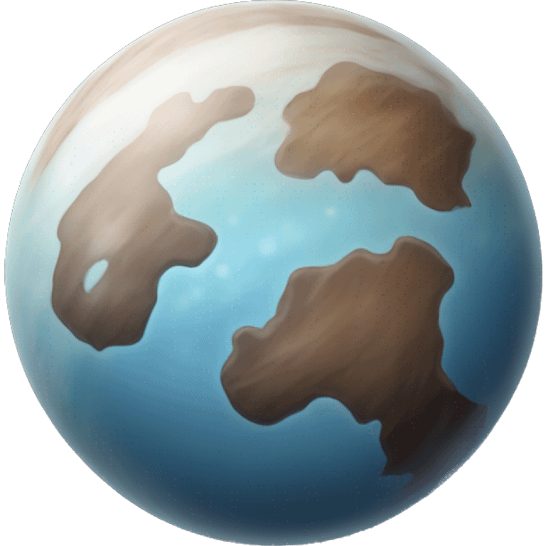 A planet, with icy surface, mostly creamy white, light brown, reddish-brown, grayish blue, and dark charcoal, reflecting its icy plains, organic-rich regions, and rocky surfaces. emoji