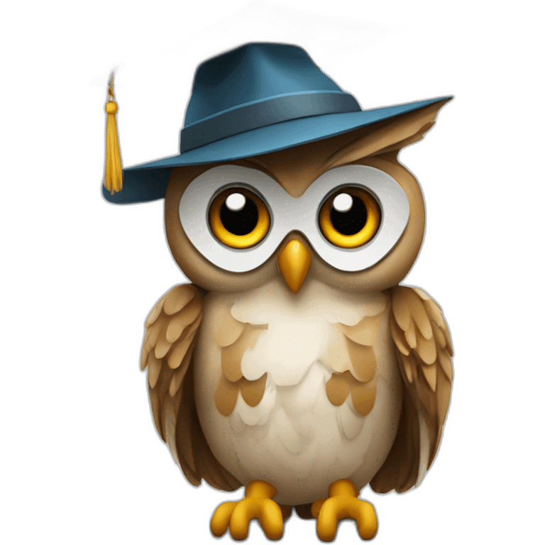 an owl with a student's hat emoji