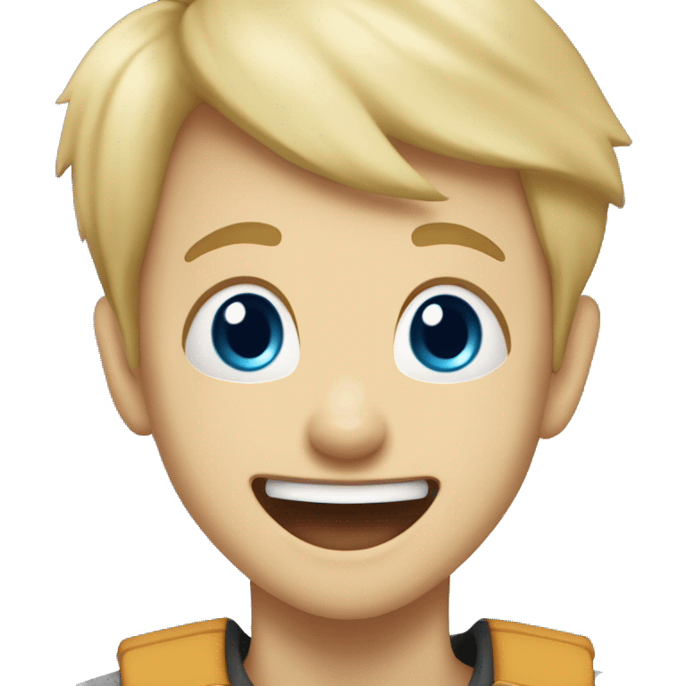 blond cute boy with blue eyes laughing with a malinois emoji