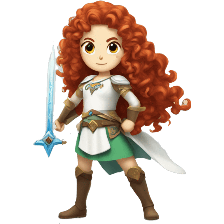 a white girl with long red curly hair and freckles, cosplaying Princess Zelda posing and ready for a fight emoji