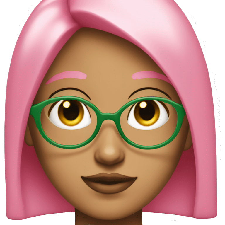 pink girl with four eyes and green straight hair emoji