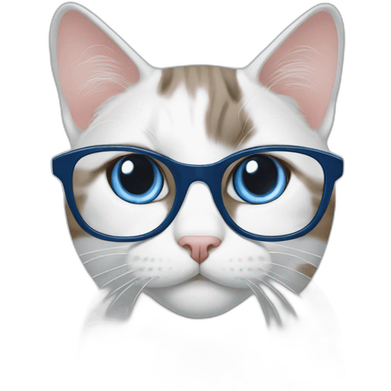 Blue and white English short cat wearing glasses emoji