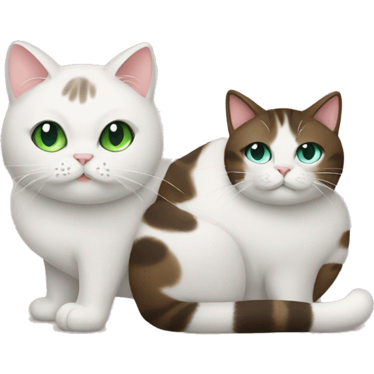 big fat texudo cat with green eyes and a small white cat with blue eyes emoji