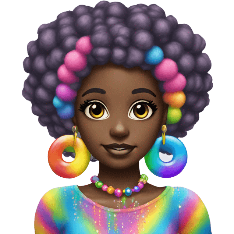 Lisa frank dark skin girl with rainbow Afro with headband pearls emoji