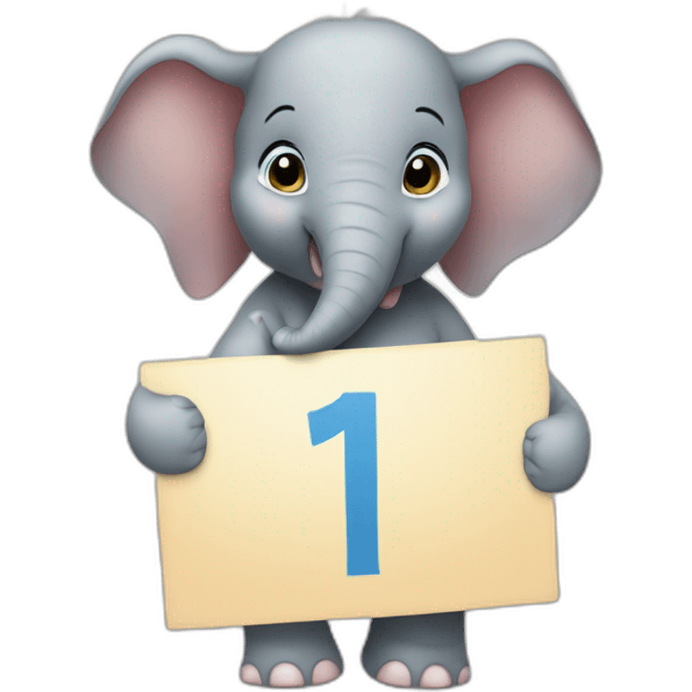 Animated baby elephant holding a sign with "#1 Fan" on it emoji