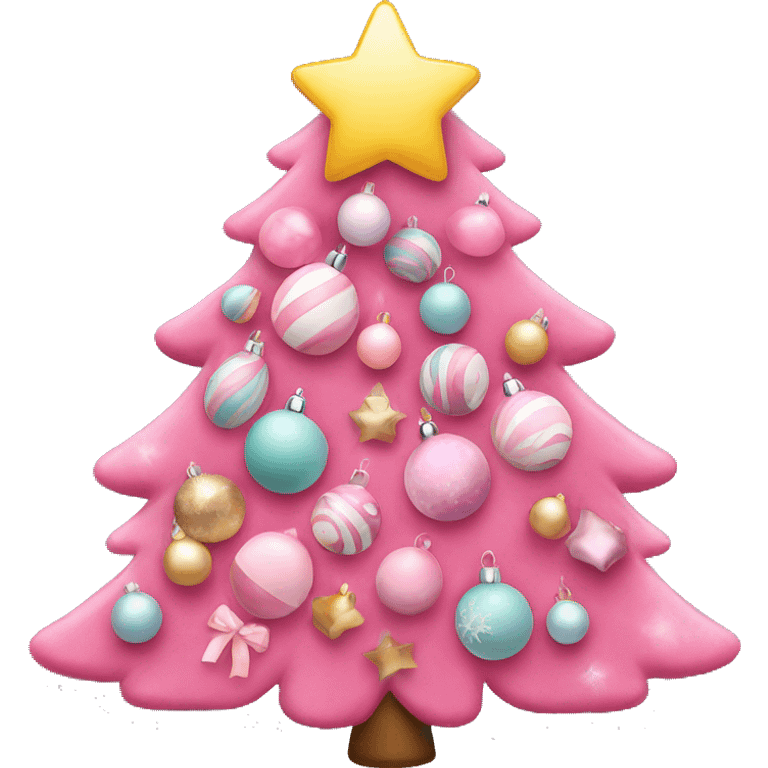 Make pink Christmas tree with pastel colored decorations  emoji