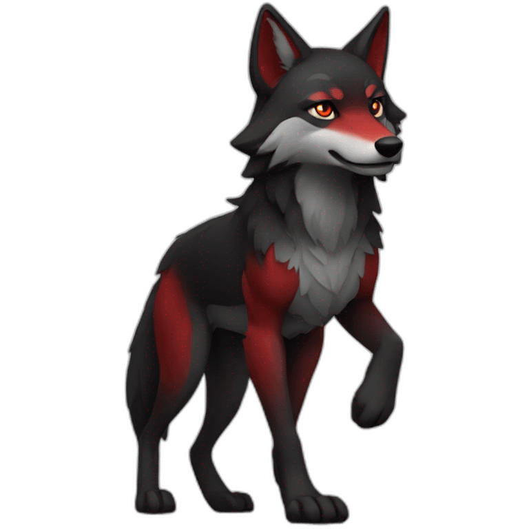 black and red wolf, bipedal, fullbody emoji