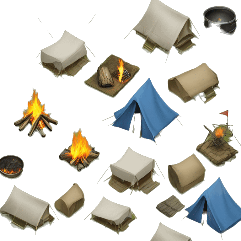 several tents around a fire birds eye view emoji