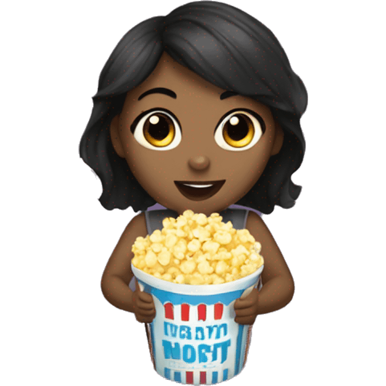 Girl with black hair eating popcorn emoji