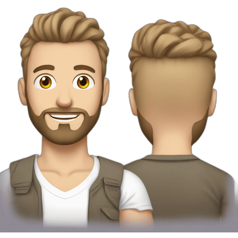 white man with man bun brown and beard with t shirt emoji