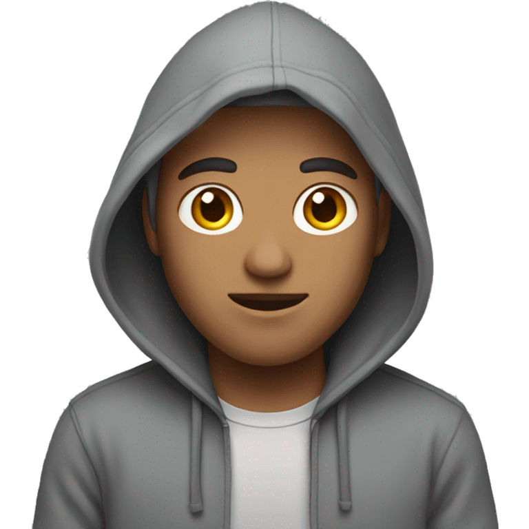 man wearing grey hoodie with hood up emoji