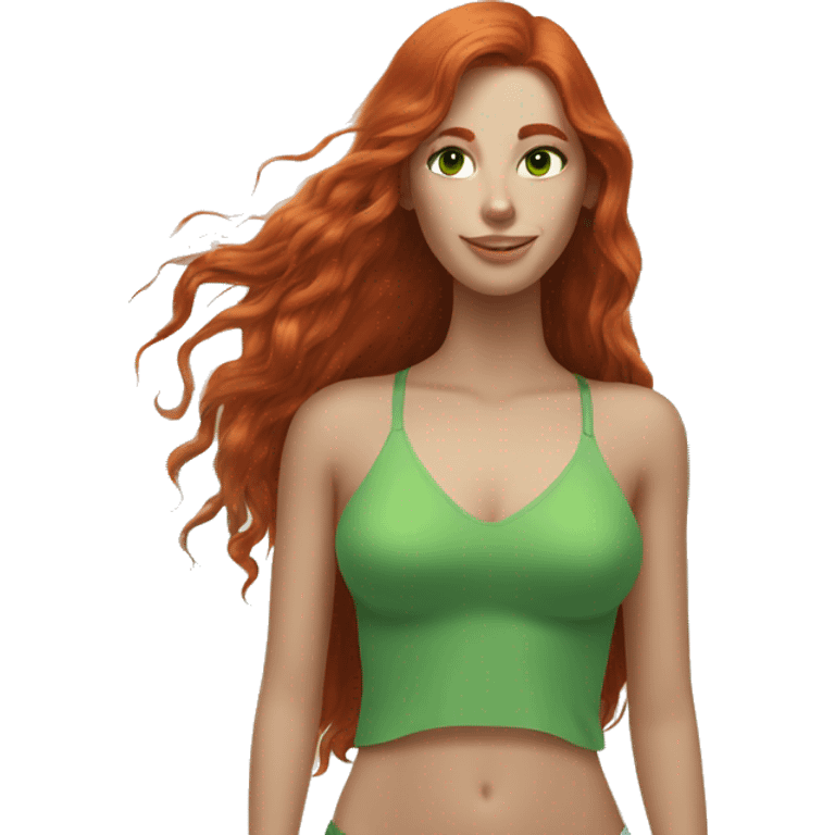 long-haired redhead woman with green eyes, at the beach emoji