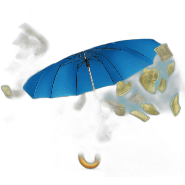 Blue umbrella falling banknotes like rain emoji