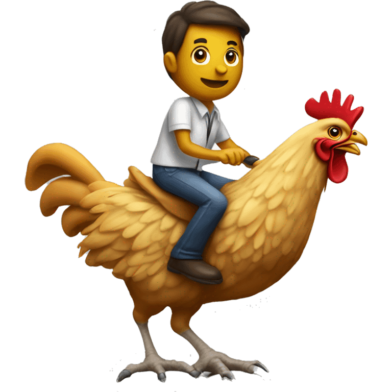 Stick figures riding a Giant chicken emoji