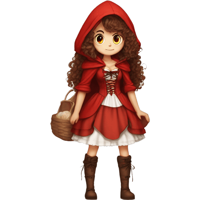 Little Red Riding Hood long curly hair brown corset and dress full body pose non-chibi emoji