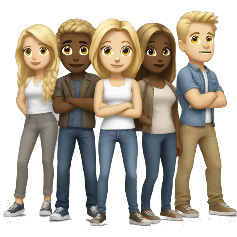 white group of friends in casual attire,  some are blonde some are not emoji