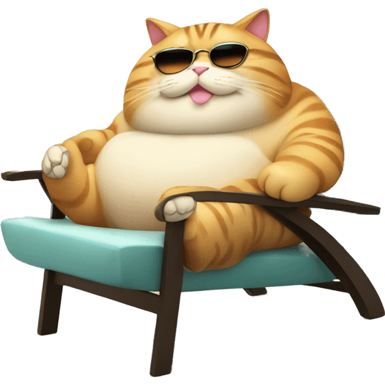 Fat cat sun bathing on a lounge chair with a drink in hand emoji