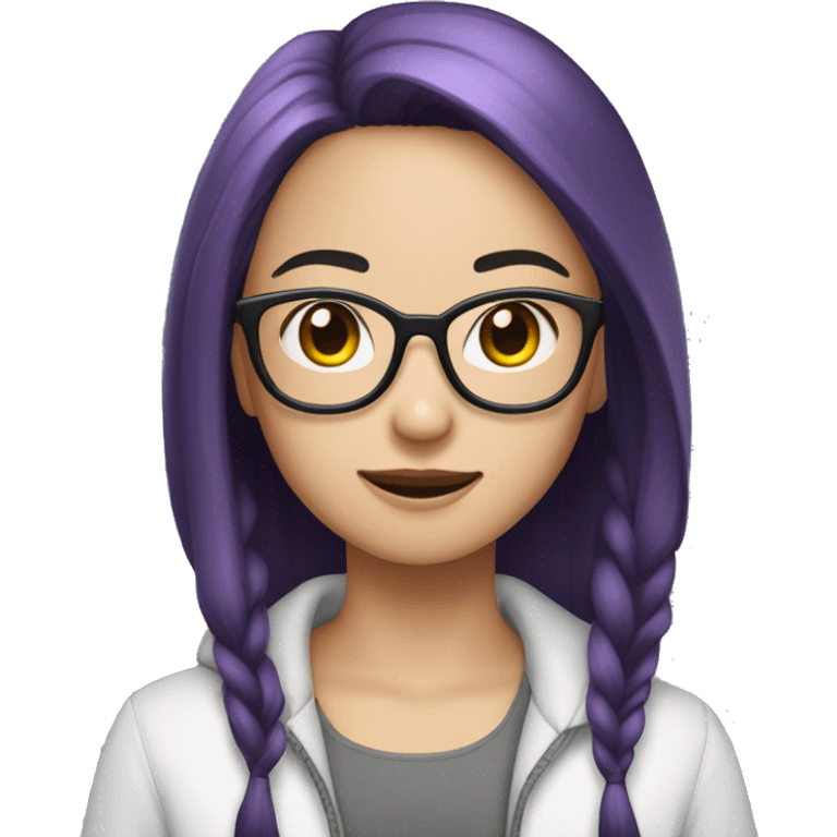 Generate an asian techsavy girl with glasses and straight dark purple hair emoji