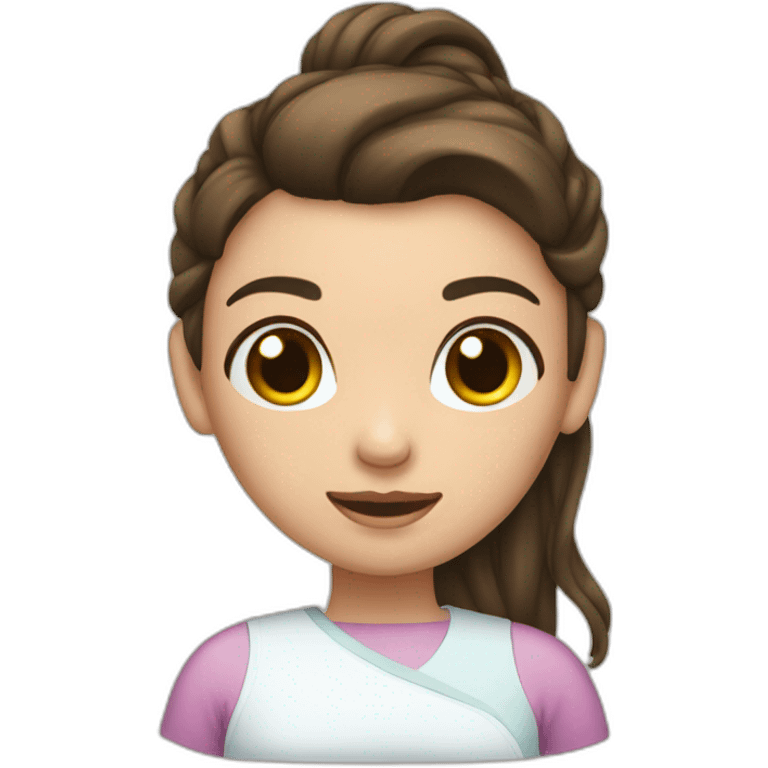 a brunette girl with a ponytail recovering from surgery on her stomach emoji