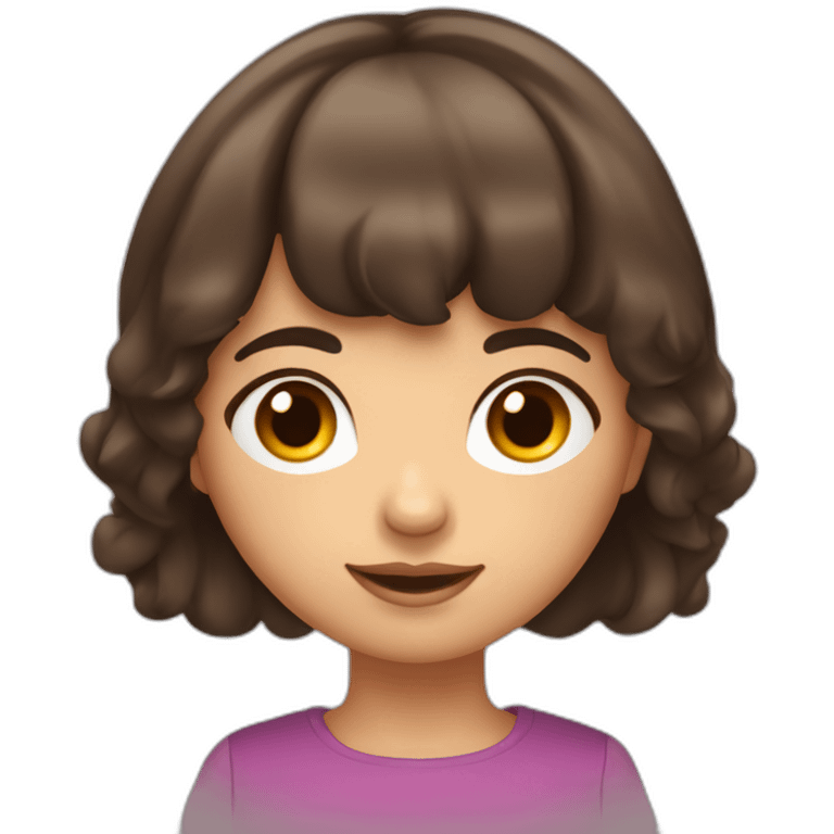 Fille brune au cheuveux longs et aux yeux bleux avec une frange emoji