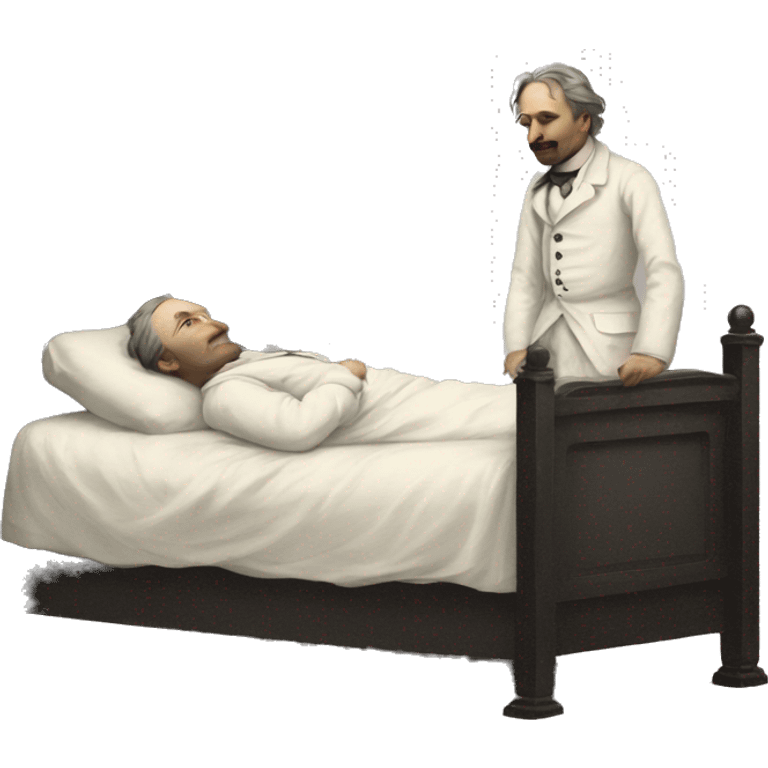 A sick man on a bed in 1870 emoji