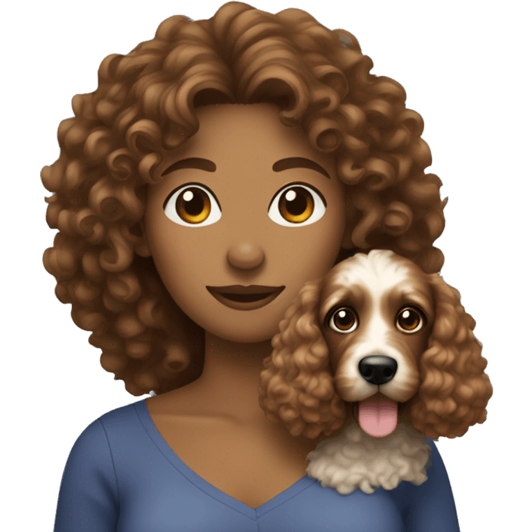 Curly hair woman holding cockapoo emoji