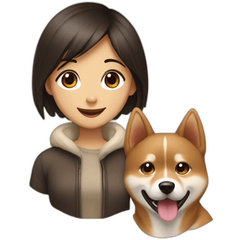 dark haired girl with happy brown shibainou emoji