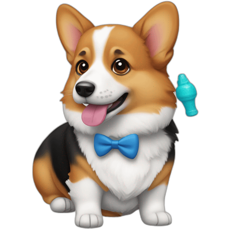 Corgi negro con pez en la boca emoji