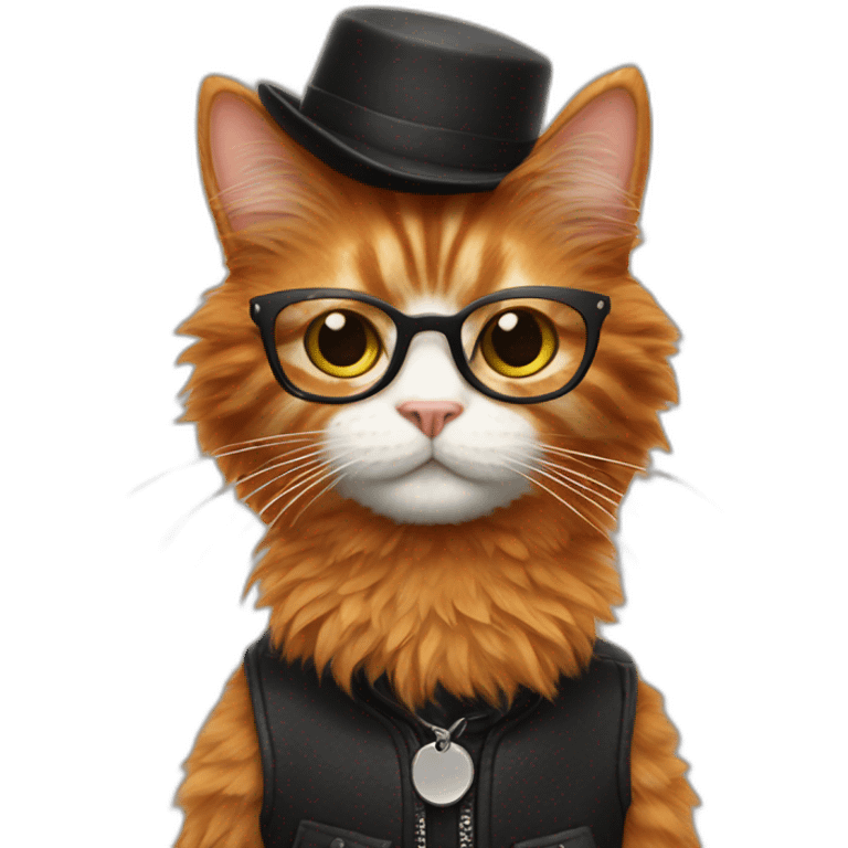 Fluffy ginger cat dressed as a beatnik emoji