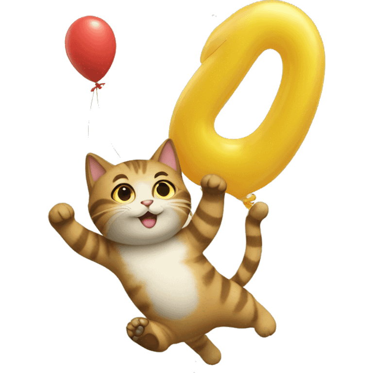 cat climbing on a balloon shaped like the number 7 emoji