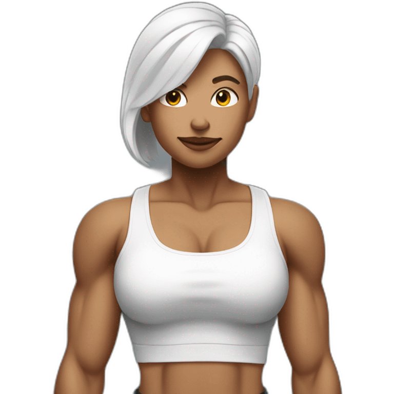 Very Muscular woman short white hair lifting weights emoji