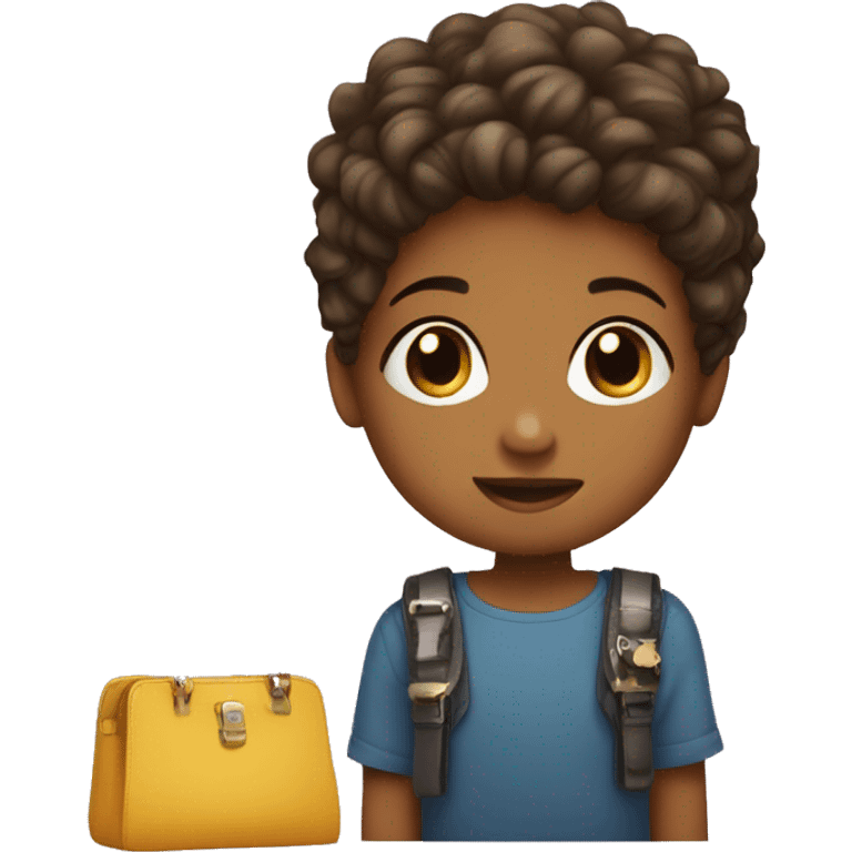 child boy with girls accessories like handbags and purse in the shop emoji