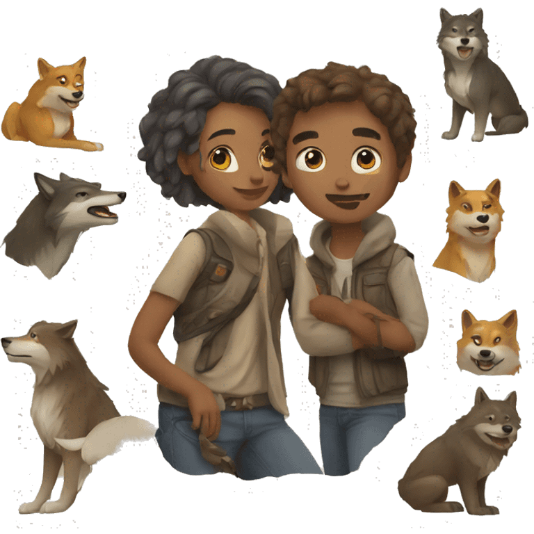 humans and wolves emoji