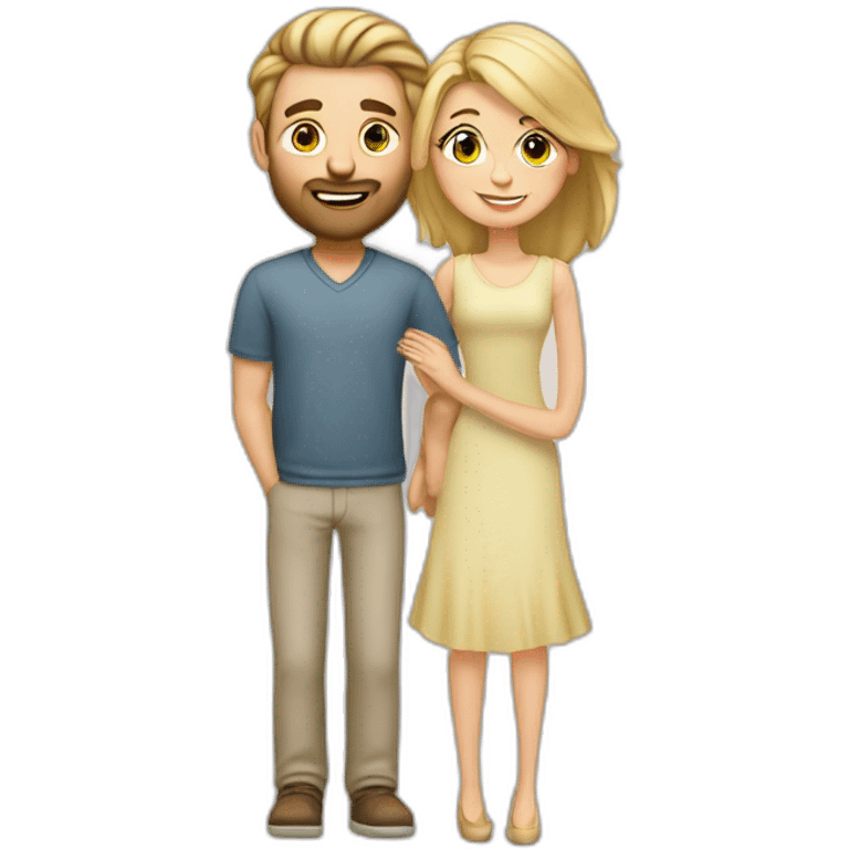 in love caucasian couple brownhear man, blonde woman emoji