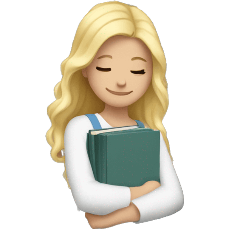 A white blonde girl hugging a pile of books emoji