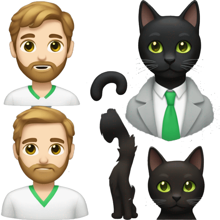 Black cat with green eyes with white man brown hair and brown beard  emoji