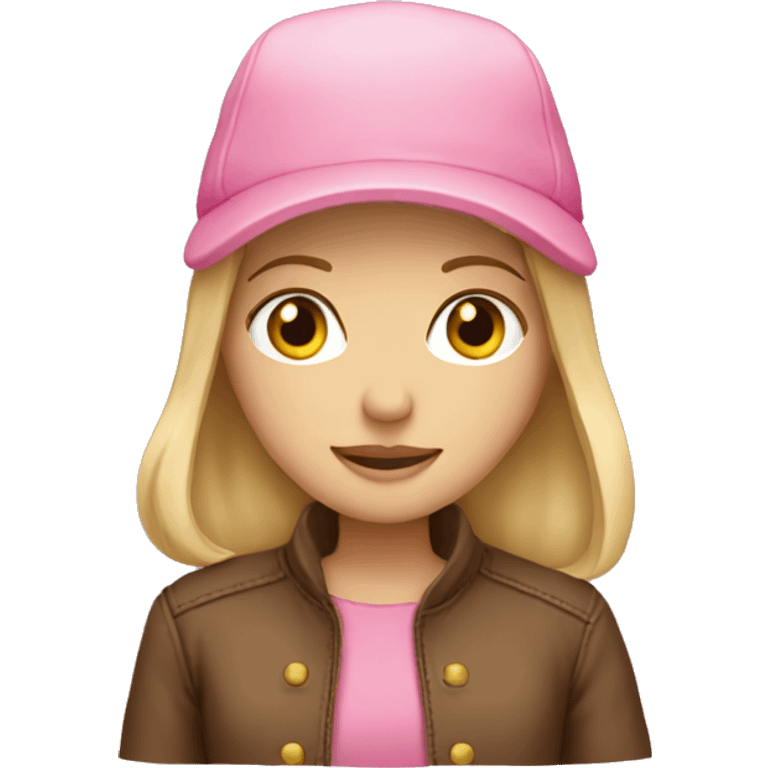 Blond girl brown jacket pink hat emoji