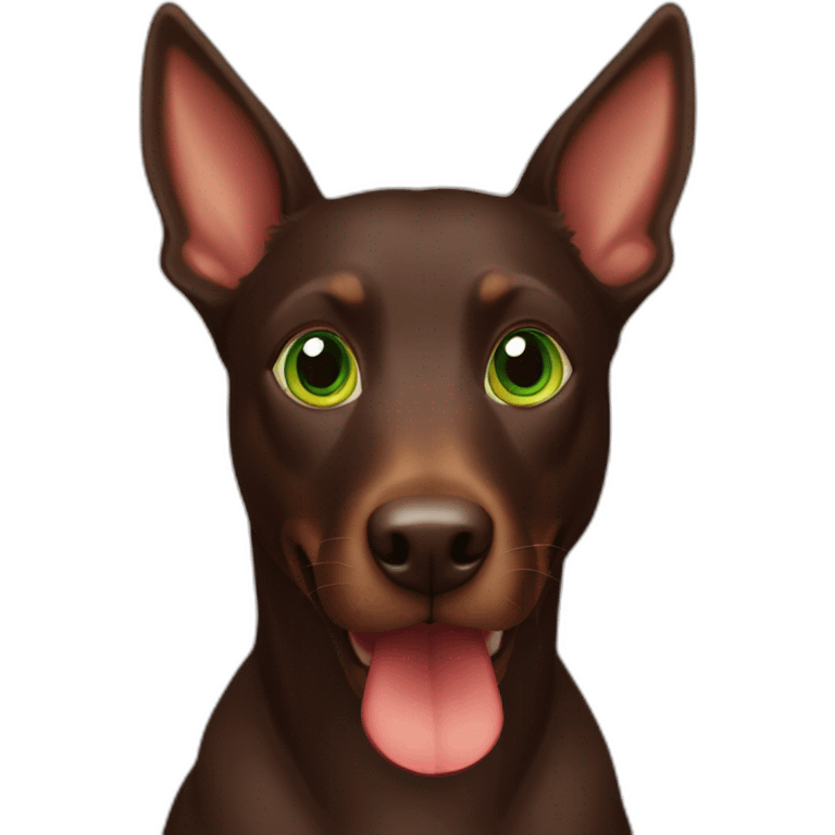 chocolate kelpie with red collar green eyes emoji