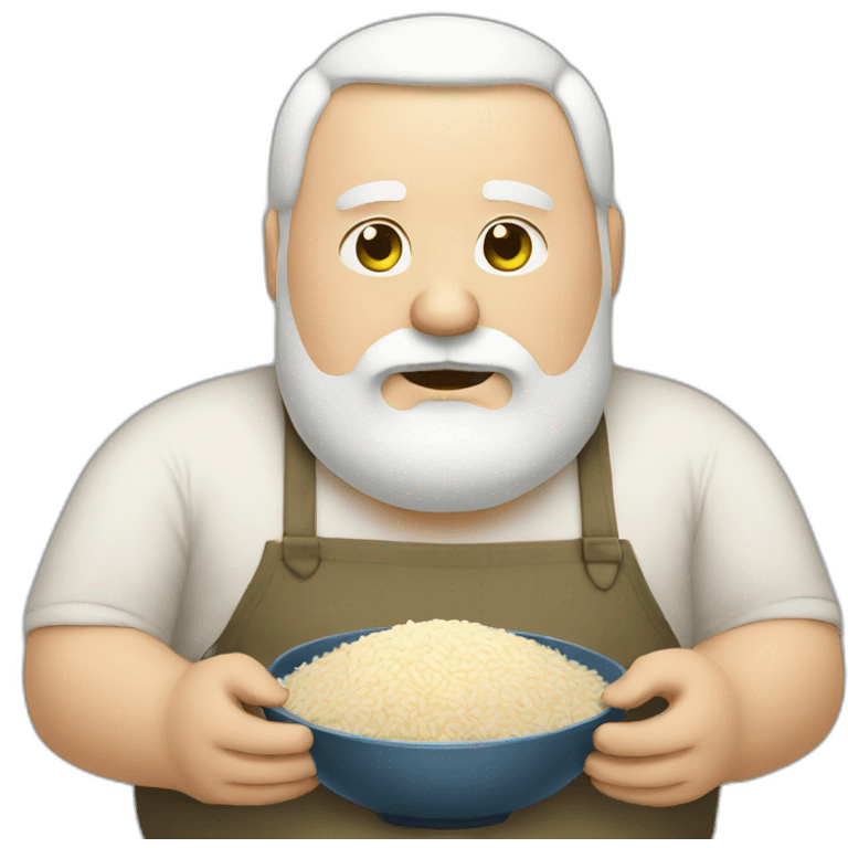 fat white bearded man eating rice emoji