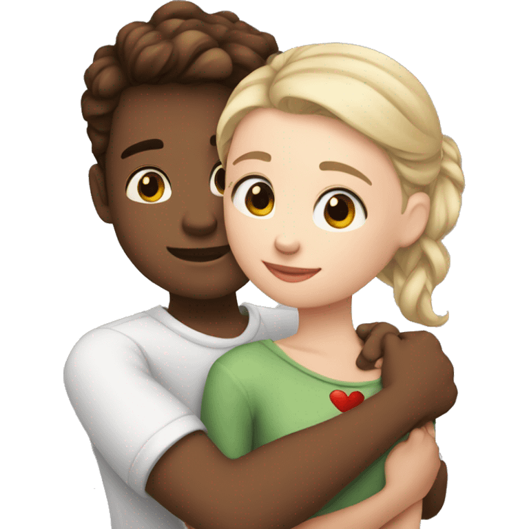 White skin Young man and girl hugs with heart emoji