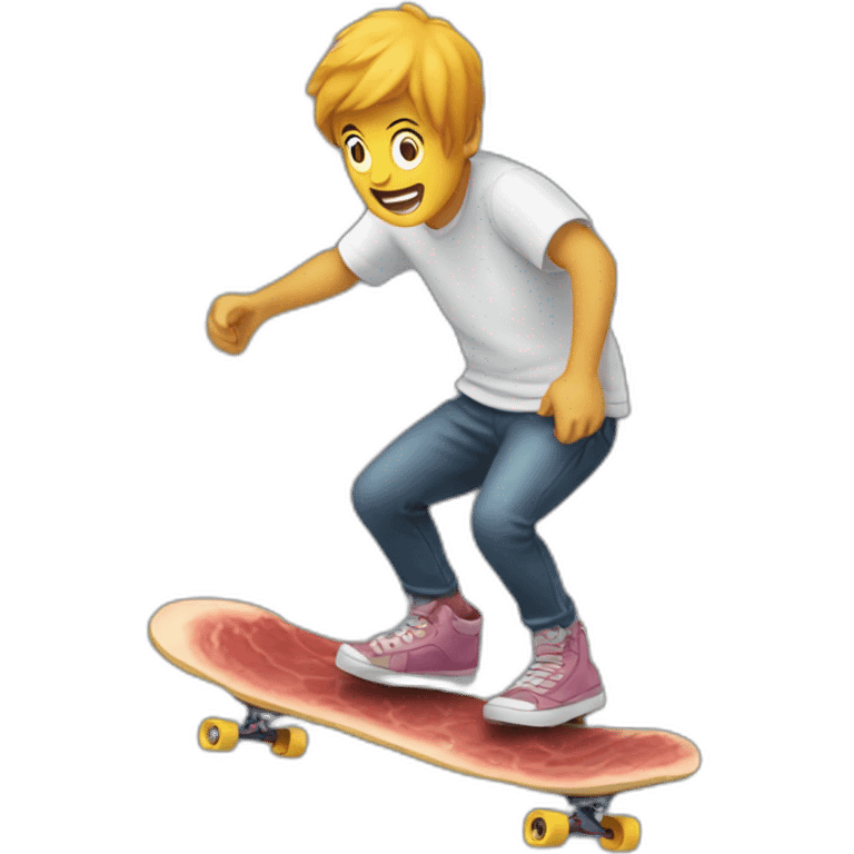 a person rides a piece of meat like a skateboard emoji