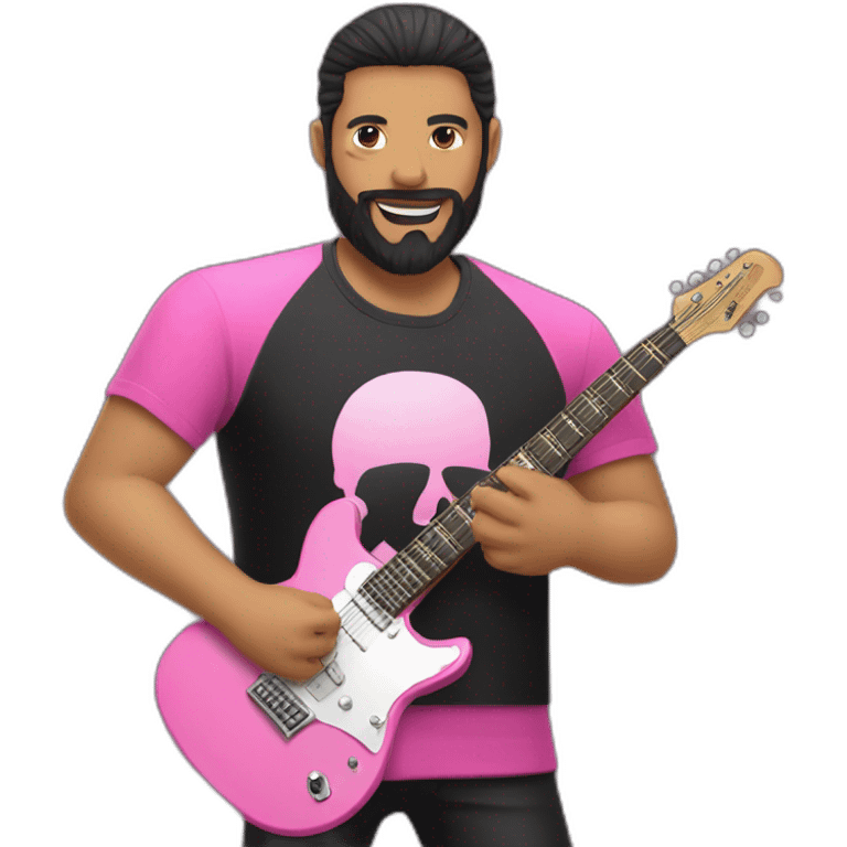 white man with black beard and black t shirt and pink electric guitar emoji