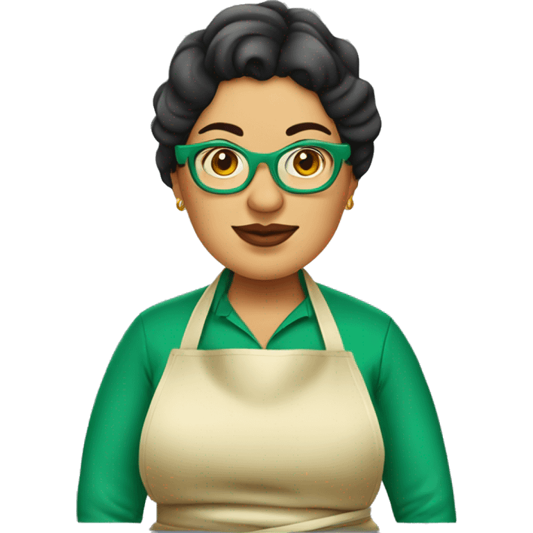 mexican chubby lady green apron  with glasses cooking tacos emoji